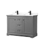 Wyndham Collection Avery 48" Free Standing Double Basin Vanity Set with Cabinet and Cultured Marble Vanity Top Dark Gray / Carrara Cultured Marble Top / Matte Black Hardware