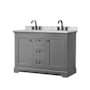 Wyndham Collection Avery 48" Free Standing Double Basin Vanity Set with Cabinet and Marble Vanity Top Dark Gray / White Carrara Marble Top / Matte Black Hardware