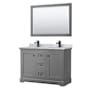 Wyndham Collection Avery 48" Free Standing Double Basin Vanity Set with Cabinet, Marble Vanity Top, and Framed Mirror Dark Gray / White Carrara Marble Top / Matte Black Hardware
