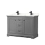 Wyndham Collection Avery 48" Free Standing Double Basin Vanity Set with Cabinet and Quartz Vanity Top Dark Gray / Giotto Quartz Top / Matte Black Hardware