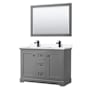 Wyndham Collection Avery 48" Free Standing Double Basin Vanity Set with Cabinet, Cultured Marble Vanity Top, and Framed Mirror Dark Gray / White Cultured Marble Top / Matte Black Hardware
