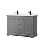 Wyndham Collection Avery 48" Free Standing Double Basin Vanity Set with Cabinet and Cultured Marble Vanity Top Dark Gray / White Cultured Marble Top / Matte Black Hardware