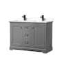 Wyndham Collection Avery 48" Free Standing Double Basin Vanity Set with Cabinet and Quartz Vanity Top Dark Gray / White Quartz Top / Matte Black Hardware
