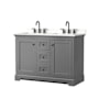 Wyndham Collection Avery 48" Free Standing Double Basin Vanity Set with Cabinet and Quartz Vanity Top Dark Gray / White Quartz Top / Matte Black Hardware