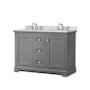 Wyndham Collection Avery 48" Free Standing Double Basin Vanity Set with Cabinet and Marble Vanity Top Dark Gray / White Carrara Marble Top / Polished Chrome Hardware