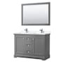 Wyndham Collection Avery 48" Free Standing Double Basin Vanity Set with Cabinet, Cultured Marble Vanity Top, and Framed Mirror Dark Gray / White Cultured Marble Top / Polished Chrome Hardware