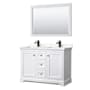 Wyndham Collection Avery 48" Free Standing Double Basin Vanity Set with Cabinet, Cultured Marble Vanity Top, and Framed Mirror White / Carrara Cultured Marble Top / Matte Black Hardware