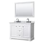 Wyndham Collection Avery 48" Free Standing Double Basin Vanity Set with Cabinet, Marble Vanity Top, and Framed Mirror White / White Carrara Marble Top / Matte Black Hardware