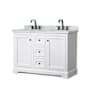 Wyndham Collection Avery 48" Free Standing Double Basin Vanity Set with Cabinet and Marble Vanity Top White / White Carrara Marble Top / Matte Black Hardware