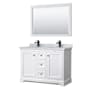 Wyndham Collection Avery 48" Free Standing Double Basin Vanity Set with Cabinet, Marble Vanity Top, and Framed Mirror White / White Carrara Marble Top / Matte Black Hardware
