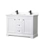 Wyndham Collection Avery 48" Free Standing Double Basin Vanity Set with Cabinet and Quartz Vanity Top White / Giotto Quartz Top / Matte Black Hardware