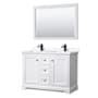 Wyndham Collection Avery 48" Free Standing Double Basin Vanity Set with Cabinet, Cultured Marble Vanity Top, and Framed Mirror White / White Cultured Marble Top / Matte Black Hardware