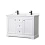 Wyndham Collection Avery 48" Free Standing Double Basin Vanity Set with Cabinet and Cultured Marble Vanity Top White / White Cultured Marble Top / Matte Black Hardware