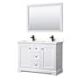 Wyndham Collection Avery 48" Free Standing Double Basin Vanity Set with Cabinet, Quartz Vanity Top, and Framed Mirror White / White Quartz Top / Matte Black Hardware