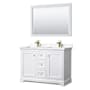 Wyndham Collection Avery 48" Free Standing Double Basin Vanity Set with Cabinet, Cultured Marble Vanity Top, and Framed Mirror White / Carrara Cultured Marble Top / Brushed Gold Hardware