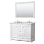 Wyndham Collection Avery 48" Free Standing Double Basin Vanity Set with Cabinet, Marble Vanity Top, and Framed Mirror White / White Carrara Marble Top / Brushed Gold Hardware