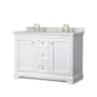 Wyndham Collection Avery 48" Free Standing Double Basin Vanity Set with Cabinet and Marble Vanity Top White / White Carrara Marble Top / Brushed Gold Hardware