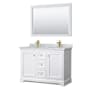 Wyndham Collection Avery 48" Free Standing Double Basin Vanity Set with Cabinet, Marble Vanity Top, and Framed Mirror White / White Carrara Marble Top / Brushed Gold Hardware
