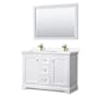 Wyndham Collection Avery 48" Free Standing Double Basin Vanity Set with Cabinet, Cultured Marble Vanity Top, and Framed Mirror White / White Cultured Marble Top / Brushed Gold Hardware