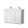 Wyndham Collection Avery 48" Free Standing Double Basin Vanity Set with Cabinet and Cultured Marble Vanity Top White / White Cultured Marble Top / Brushed Gold Hardware