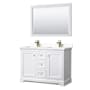 Wyndham Collection Avery 48" Free Standing Double Basin Vanity Set with Cabinet, Quartz Vanity Top, and Framed Mirror White / White Quartz Top / Brushed Gold Hardware