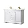 Wyndham Collection Avery 48" Free Standing Double Basin Vanity Set with Cabinet and Quartz Vanity Top White / White Quartz Top / Brushed Gold Hardware