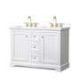 Wyndham Collection Avery 48" Free Standing Double Basin Vanity Set with Cabinet and Quartz Vanity Top White / White Quartz Top / Brushed Gold Hardware