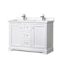 Wyndham Collection Avery 48" Free Standing Double Basin Vanity Set with Cabinet and Cultured Marble Vanity Top White / Carrara Cultured Marble Top / Polished Chrome Hardware