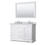 Wyndham Collection Avery 48" Free Standing Double Basin Vanity Set with Cabinet, Marble Vanity Top, and Framed Mirror White / White Carrara Marble Top / Polished Chrome Hardware