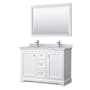 Wyndham Collection Avery 48" Free Standing Double Basin Vanity Set with Cabinet, Marble Vanity Top, and Framed Mirror White / White Carrara Marble Top / Polished Chrome Hardware
