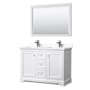 Wyndham Collection Avery 48" Free Standing Double Basin Vanity Set with Cabinet, Quartz Vanity Top, and Framed Mirror White / Giotto Quartz Top / Polished Chrome Hardware