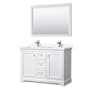 Wyndham Collection Avery 48" Free Standing Double Basin Vanity Set with Cabinet, Cultured Marble Vanity Top, and Framed Mirror White / White Cultured Marble Top / Polished Chrome Hardware