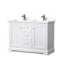 Wyndham Collection Avery 48" Free Standing Double Basin Vanity Set with Cabinet and Quartz Vanity Top White / White Quartz Top / Polished Chrome Hardware
