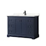 Wyndham Collection Avery 48" Free Standing Single Basin Vanity Set with Cabinet and Cultured Marble Vanity Top Dark Blue / Carrara Cultured Marble Top / Matte Black Hardware