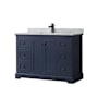 Wyndham Collection Avery 48" Free Standing Single Basin Vanity Set with Cabinet and Marble Vanity Top Dark Blue / White Carrara Marble Top / Matte Black Hardware