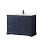 Wyndham Collection Avery 48" Free Standing Single Basin Vanity Set with Cabinet and Quartz Vanity Top Dark Blue / Giotto Quartz Top / Matte Black Hardware