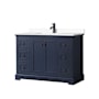 Wyndham Collection Avery 48" Free Standing Single Basin Vanity Set with Cabinet and Cultured Marble Vanity Top Dark Blue / White Cultured Marble Top / Matte Black Hardware