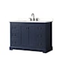 Wyndham Collection Avery 48" Free Standing Single Basin Vanity Set with Cabinet and Quartz Vanity Top Dark Blue / White Quartz Top / Matte Black Hardware