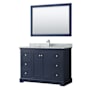 Wyndham Collection Avery 48" Free Standing Single Basin Vanity Set with Cabinet, Marble Vanity Top, and Framed Mirror Dark Blue / Polished Chrome Hardware