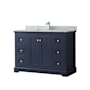 Wyndham Collection Avery 48" Free Standing Single Basin Vanity Set with Cabinet and Marble Vanity Top Dark Blue / Polished Chrome Hardware