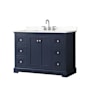 Wyndham Collection Avery 48" Free Standing Single Basin Vanity Set with Cabinet and Quartz Vanity Top Dark Blue / Giotto Quartz Top / Polished Chrome Hardware
