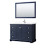 Wyndham Collection Avery 48" Free Standing Single Basin Vanity Set with Cabinet, Cultured Marble Vanity Top, and Framed Mirror Dark Blue / White Cultured Marble Top / Polished Chrome Hardware