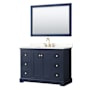 Wyndham Collection Avery 48" Free Standing Single Basin Vanity Set with Cabinet, Quartz Vanity Top, and Framed Mirror Dark Blue / Giotto Quartz Top / Brushed Gold Hardware
