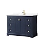Wyndham Collection Avery 48" Free Standing Single Basin Vanity Set with Cabinet and Cultured Marble Vanity Top Dark Blue / White Cultured Marble Top / Brushed Gold Hardware