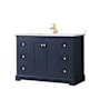 Wyndham Collection Avery 48" Free Standing Single Basin Vanity Set with Cabinet and Quartz Vanity Top Dark Blue / White Quartz Top / Brushed Gold Hardware