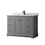 Wyndham Collection Avery 48" Free Standing Single Basin Vanity Set with Cabinet and Marble Vanity Top Dark Gray / White Carrara Marble Top / Matte Black Hardware