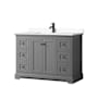Wyndham Collection Avery 48" Free Standing Single Basin Vanity Set with Cabinet and Cultured Marble Vanity Top Dark Gray / White Cultured Marble Top / Matte Black Hardware