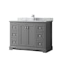 Wyndham Collection Avery 48" Free Standing Single Basin Vanity Set with Cabinet and Marble Vanity Top Dark Gray / White Carrara Marble Top / Polished Chrome Hardware