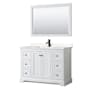 Wyndham Collection Avery 48" Free Standing Single Basin Vanity Set with Cabinet, Cultured Marble Vanity Top, and Framed Mirror White / Carrara Cultured Marble Top / Matte Black Hardware
