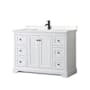 Wyndham Collection Avery 48" Free Standing Single Basin Vanity Set with Cabinet and Cultured Marble Vanity Top White / Carrara Cultured Marble Top / Matte Black Hardware
